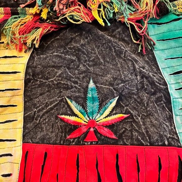 India Boutique 100% Cotton Hobo Nepal Bag Embroidered Rasta 420 Leaf Design NWT - Picture 7 of 8